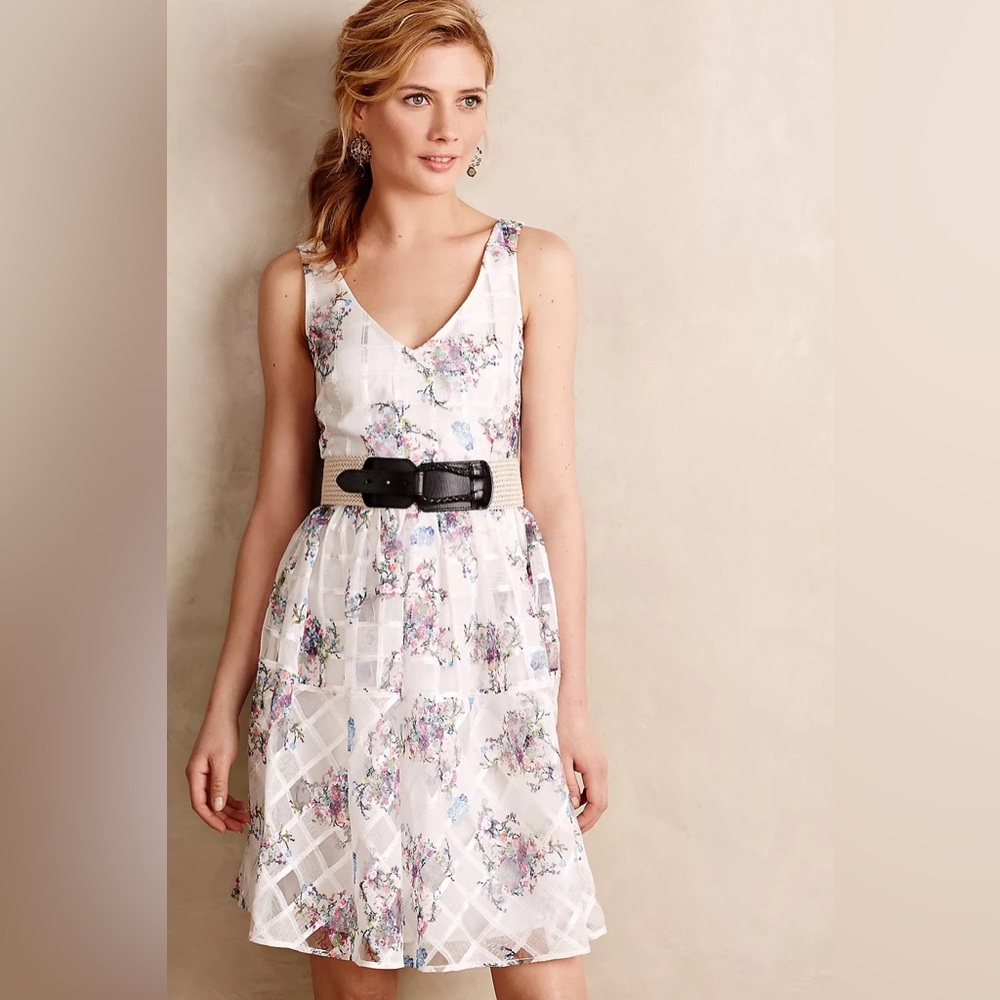 Anthropologie Maeve peony garden windowpane floral dress size 10